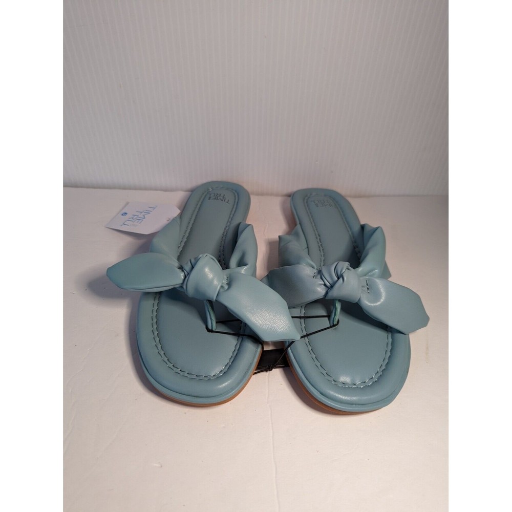 New Womens Sandals Size 6 Blue Soft Bow Flip Flops Comfort Bed Dress Time & Tru